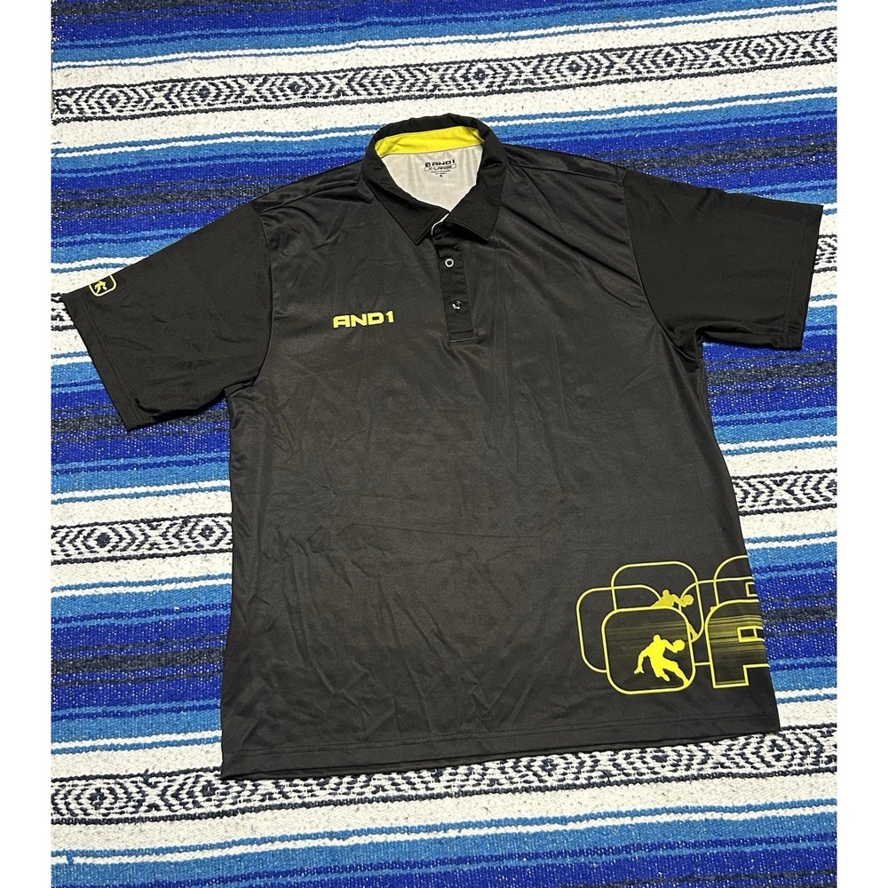 AND1 Wrap Around 1  Basketball Polo Shirt Mens Size XL Yellow and Black Logo